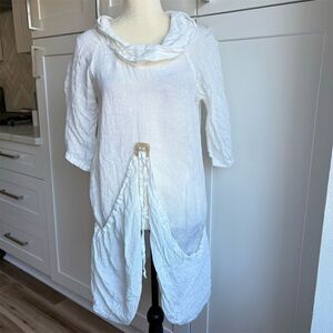 Marilu Women's White Midi Dress w/ Scarf Asymmetrical Ruched S Lagenlook